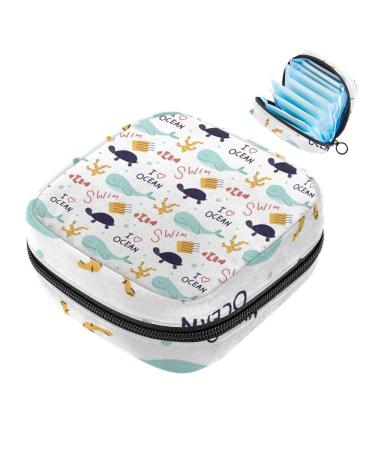 Sanitary-napketten storage bag marine words dolphin sea turtle fish menstrual cup portable women's bandages storage bags female menstruation first period bag