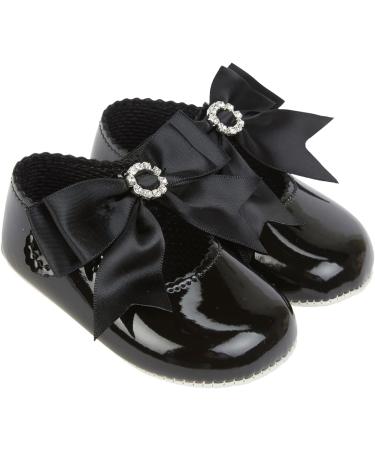 Baypods Baby Girls Soft Soled Pre Walker Shoes with Diamante Bow | Made in England | Black Patent | 0 UK Child - Buy Online on GoSupps.com