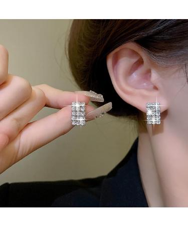 Vintage Rhinestone Square Earrings | Crystal Stud Earrings for Women | Sparkly Silver Geometry Bridal Jewelry - Buy Online on GoSupps.com