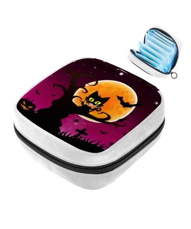 GIAPB Sanitary Napkin Storage Bag Period Bag Tampon Bag Makeup Bag Pad Pouch Halloween Cat Moon Color4832