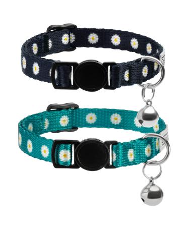 Collardirect cat necklace with bell flower pattern 2-pack flower set adjustable safety neck bands for cats kitten (black + green) - Buy Online on GoSupps.com