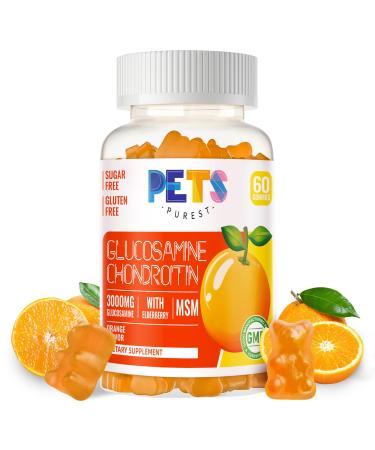Pets Purest Glucosamine Chondroitin Gummies with MSM & Elderberry Extra Strength - Joint Support Antioxidant Immune Support Supplement for Adults Men & Women.Orange Orange 60 Count (Pack of 1)