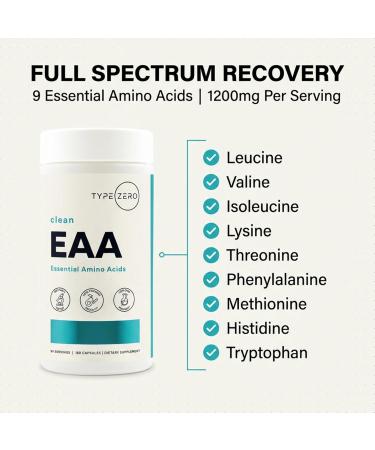 Type Zero Clean EAA Capsules (1 200mg per Serving) Essential Amino Acids Supplement with 9 EAAs 180 Capsules 90 Servings - Buy Online on GoSupps.com