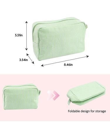 Large Mint Green Seersucker Cosmetic Bag | Makeup Pouch Travel Toiletry Case - Buy Online on GoSupps.com