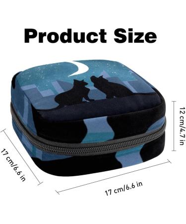 Night Black Cat Silhouette Sanitary Napkin Storage Bag | Stylish Period Bag for Women & Teens | Menstrual Cup Pocket & Document Holder - Buy Online on GoSupps.com