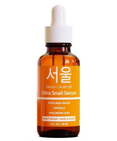 Korean Skin Care Snail Mucin Serum – Korean Beauty Skincare Night Serum Hyaluronic Acid for Face – Contains Potent 97.5% K Beauty Snail + Centella Asiatica Extremely Effective Anti Wrinkle Serum 1oz