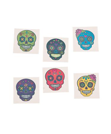 Sugar Skull Temporary Tattoos - Day of the Day and Halloween Accessories - 72 Pieces