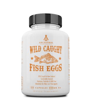 Ancestral Supplements Wild Caught Fish Eggs, Omega 3 Supplement Supports Brain, Heart, Fertility and Inflammatory Health, Whole Food Source of Vitamin D, K2, and A, Non-GMO, 180 Capsules