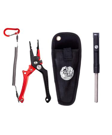 Kraken Bass Fishing Pliers with Hook Sharpener Line Cutters, Split Ring Opener, Light Weight Aluminum, Waterproof, Sheath & Lanyard with Diamond Stone Fish Gear. Hook Sharpener + Pliers