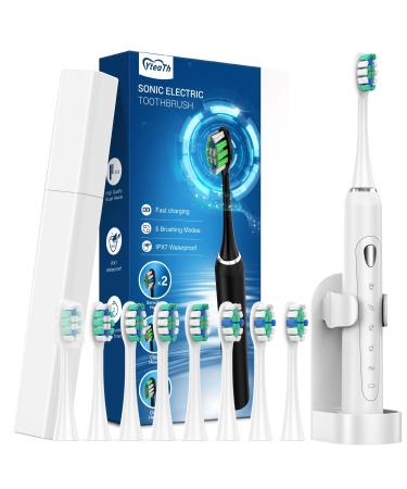 Electric toothbrush for adults-electric sound toothbrush with 8 brush heads a load for 60 days 5 modes with integrated 2-minute timer Sonic Electric toothbrushes white 1 piece (1 Pack)
