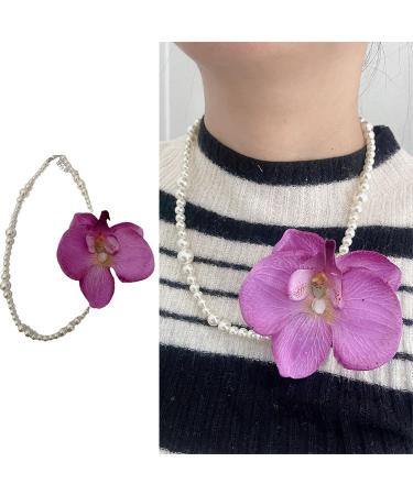 Southjieling Moth Orchid Necklace - Versatile Floral Collarbone Chain Stylish Choker with Art Pearl | Fashionable White Accessory - Buy Online on GoSupps.com