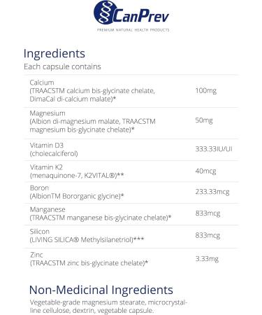 CanPrev Healthy Bones 120 V-Caps 40-Day Supply - Chelated Cal-Mag 2:1 with D3 K2 and Essential Trace Minerals for Bone Health - Includes Zinc Bisglycinate Boron Manganese - Support Bones and Teeth 120 count (Pack of 1) - Buy Online on GoSupps.com