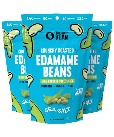 The Only Bean - Crunchy Roasted Edamame Beans (Sea Salt) - Keto Snacks (2g Net) - High Protein Healthy Snacks (14g Protein) - Low Carb & Calorie, Gluten-Free Snack, Vegan Keto Food - 4 oz (3 Pack) #2 Sea Salt 4 Ounce (Pack of 3)