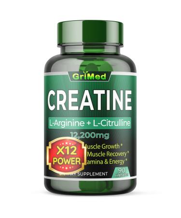12200mg Creatine Monohydrate - Ultra Muscle Builder Supplement with L-Arginine, L-Citrulline, Beet Root, Tongkat Ali, Ginseng- Promote Energy Strength Performance (90 Count (Pack of 1))