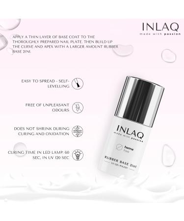 INLAQ 2in1 HEMA-Free Rubber Base Gel UV Rose 6 ml - Nail Polish Base Gel for up to 95% Opacity - Hard Gel Cover Rose - Buy Online on GoSupps.com