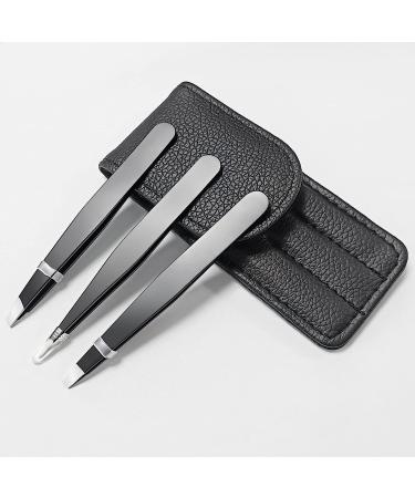 TOPMEET Stainless Steel Eyebrow Tweezers Set for Facial Hair and Splinter Removal - Women/ Men, Black - Buy Online on GoSupps.com