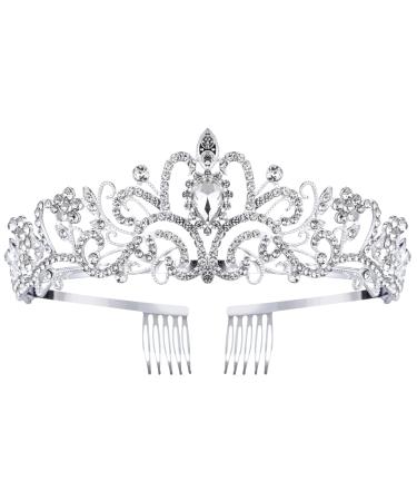 Tiara Crowns for Women Tiaras for Girls Princess Crown for Birthday Halloween Costume Bride Wedding Queen  Crystal Tiara (Silver/Style A) Silver/1 Pack