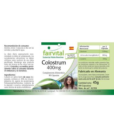Fairvital | Colostrum 400mg High dosed - 90 capsules - from Germany - BSE free - slightly modified - Buy Online on GoSupps.com