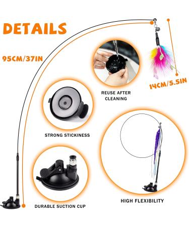 JXFUKAL Cat Feather Toy Set with Suction Cup & Springy Wand - Interactive Kitty Kitten Toys | Bells Teaser Refills Included - Cat Accessories for Playtime - Buy Online on GoSupps.com