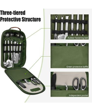 Extremus Camp Kitchen Cooking Utensil Set - 27 Pc Portable Cookware Kit for Outdoor Grilling & BBQ | Travel Organizer for Backpacking & Camping - Green - Buy Online on GoSupps.com