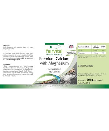 Fairvital Premium Calcium Magnesium Capsules - 180 High Dose Capsules with Oyster Shell Powder - 3 Month Supply | International Shipping - Buy Online on GoSupps.com