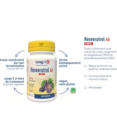LongLife Resveratrol 4x Forte | Trans-resv ratrol pur (Veri-te ) et raisin rouge | C ur et circulation | Jambes l g res | 60 g lules | V gan et sans gluten - Buy Online on GoSupps.com