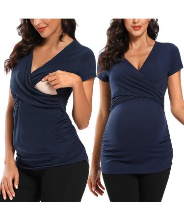 Love2Mi Maternity Nursing Shirt Short Sleeve V-Neck Breastfeeding T-Shirt Pregnancy S Navy