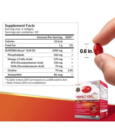 LABO Nutrition Perfect Krill EX - Ultra Strength Antarctic Krill Oil with Choline, Astaxanthin, Omega 3 - Heart & Joint Support - 60 Softgels - Buy Online on GoSupps.com