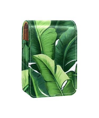 Lipstick Case Leather Lip Gloss Lipstick Organizer with Mirror Mini Lipstick Holder Bag Banana Leaves Pattern Vector Q710k4qllb