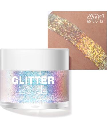 Holographic Body Glitter Gel - Ultra Fine Glitter for Face, Hair, Body, Nail & Eyeshadow - Waterproof Laser Gel for Festival & Rave - 1.35 oz (White) - Buy Online on GoSupps.com