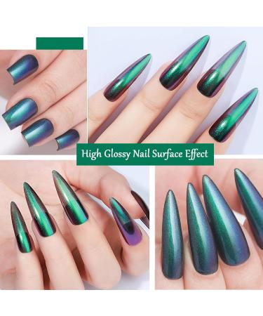 Chameleon Nail Polish - Holographic Glitter Nail Polish - Shimmer Chrome Nail Art Varnish - Quick Dry Nail Varnish - Long-lasting Nail Polish for Manicure DIY at Home - No Need Baking green - Buy Online on GoSupps.com