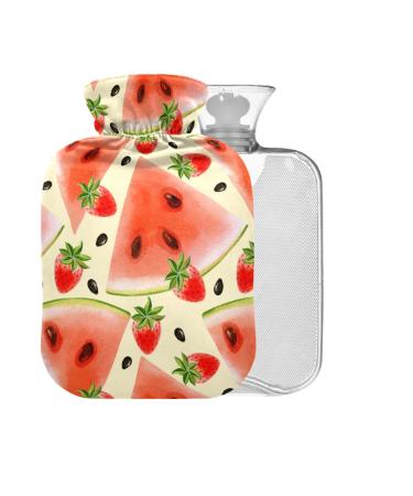 Hot Water Bottle with Cover Watermelon Strawberry BPA Free 2L Large Hot Water Bag for Pain Relief Bed Hand and Feet