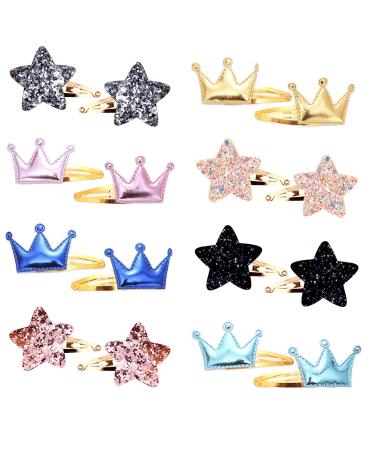 16 Pieces Girls Hair Clips Stars Hair Clips Hair Clips For Little Girls Crown Hair Barrettes Sparkly Star Shaped Hair Clips Kids Hairpins Snap Hair Clips For Kids Teens Women