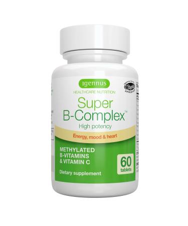 Super B-Complex  Methylated Sustained Release B Complex & Vitamin C, Folate & Methylcobalamin, Vegan, 60 Small Tablets 60 Count (Pack of 1)