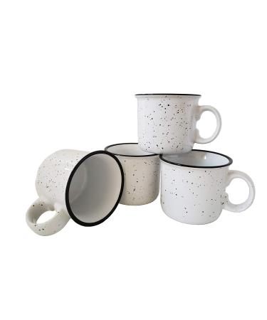 Essential Drinkware 14oz Ceramic Campfire Mug (Set of 4), White with Speckled Finish - Durable Thick Walled Camping Style Coffee Cup for Outdoors or Home