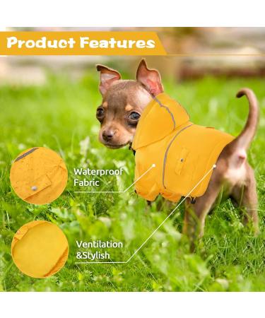 Kuoser Dog Rain Coat | Lightweight Reflective Puppy Poncho for Small Dogs | Yellow Small Dog Rainwear with Hoodie, Leash Hole & Pocket - Buy Online on GoSupps.com