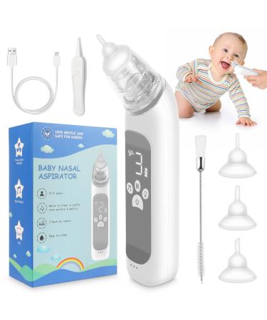 Nasal Aspirator for Baby MYPIN Electric Nose Aspirator for Toddler Baby Nose Sucker Automatic Nose Cleaner with 3 Silicone Tips Adjustable Suction Level Music and Light Soothing Function HT0078-Gray