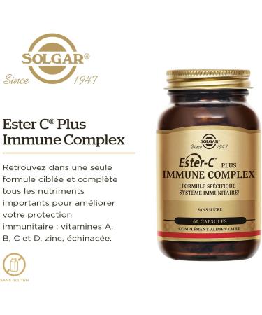 Solgar Ester-C Plus Immune Complex - Immune Defenses Complete Immune System-Specific Formula - Immunity Vitamins Zinc Magnesium - Food Supplement - Bottle of 60 Capsules - Buy Online on GoSupps.com