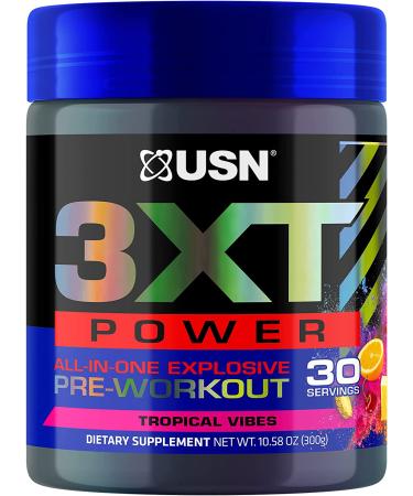 USN 3XT Power Pre-Workout Powder - Nitric Oxide Supplement for Men and Women - Muscle Growth, Pumps, Energy Drink Mix - 30 Servings (Tropical Vibes) - Buy Online on GoSupps.com
