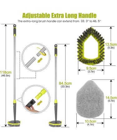 2-in-1 Tub and Tile Scrubber Brush with 3 Replacement Heads - Extendable Handle Floor Cleaning Brush in Green+Gray - Buy Online on GoSupps.com