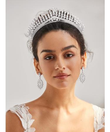 SWEETV 2-Pack Wedding Tiara and Earrings Set - Crystal Queen Crown Princess Bride Jewelry in Silver - Buy Online on GoSupps.com