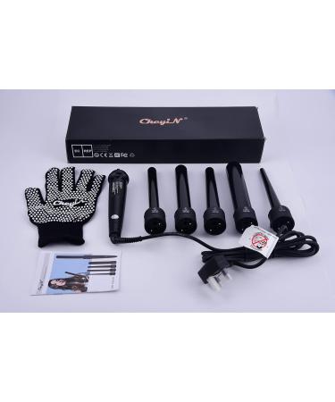 CkeyiN 5 in 1 Ceramic Curling Iron Set | Interchangeable Barrels | Adjustable Temperature | Hair Curlers for All Hair Types | Black - Buy Online on GoSupps.com
