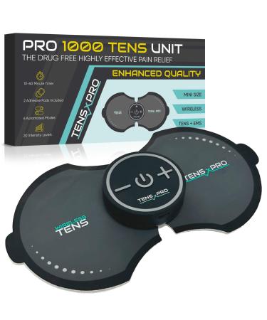 Pro 1000 Wireless Tens Unit for Pain Relief - Mini Tens Massager Portable Electric Muscle Stimulator - Deep Tissue EMS Pain Management Device - Pulse Therapy for Back Shoulder Neck Leg Arm (2 Pads)