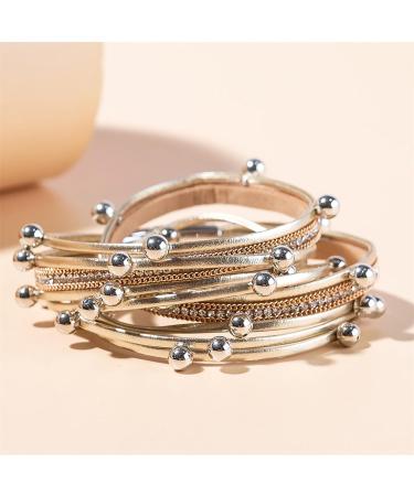 Aonklot Stackable Leather Bracelets for Women Boho Beaded Bracelet Leather Wrap Bracelet Multilayer Cuff Bracelets Handmade Braided Bracelets Jewelry Gift for Girls Beige - Buy Online on GoSupps.com