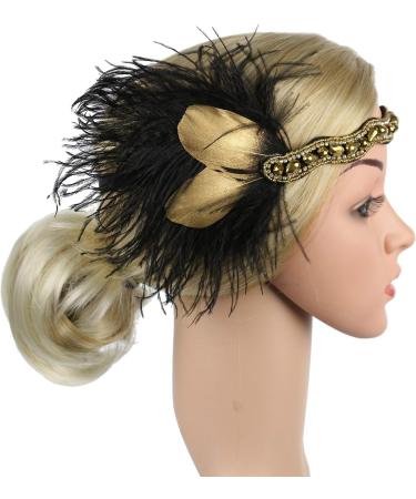 1920s Flapper Headband Vintage Feathers Fascinator Artificial Crystal Tiara Fancy Dress Headwear Wavy Shaped Headband Novelty Hair Jewellery Halloween Easter Headwear for Women Black - Buy Online on GoSupps.com