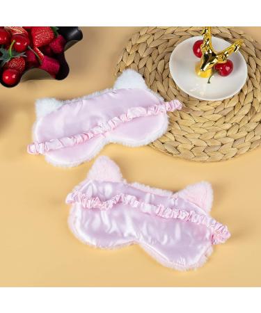 DAZAIGE 2-Piece Soft Plush Cartoon Cat Eye Masks for Women, Girls, and Kids - Perfect for Home, Travel, and Rest - Pink/White - Buy Online on GoSupps.com