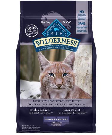 Blue Buffalo Wilderness High Protein Grain Free Natural Mature Dry Cat Food Chicken 2.2kg bag - Medium Bag kibble Small Bag Mature