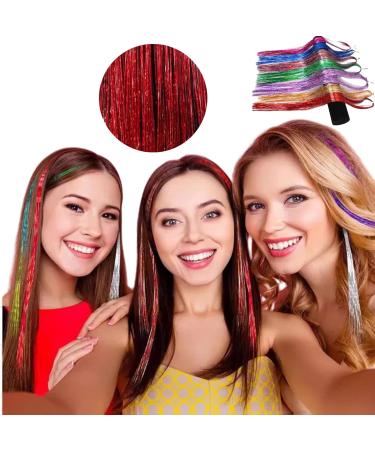 Mcoser Red Hair Tinsel Extensions 1200 Strands Holographic Sparkle Glitter Highlights Hairpieces Shiny Straight Hair Extensions for Women Girls Party Cosplay - Buy Online on GoSupps.com