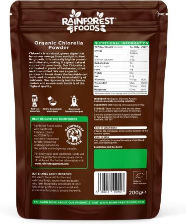 Organic Chlorella Powder 200g - Premium Quality Superfood - Rainforest Foods - Buy Online on GoSupps.com