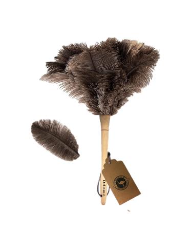 Ostrich Feather Duster,Feather Duster Fluffy Natural Genuine Ostrich Feathers with Wooden Handle and Eco-Friendly Reusable Handheld Ostrich Feather Duster Cleaning Supplies, Gray and Brown(Length 16") Gray Brown 16"